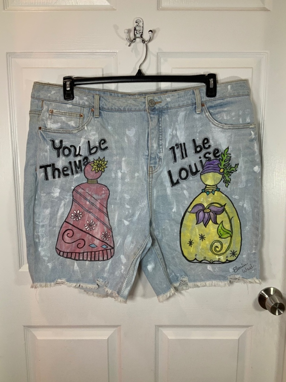 Thelma and Louise Hand Painted Denim Cut Off Shorts Plus Size 20 Movie Art